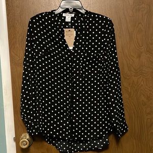 NWT Estrna Jane black and white polka dot blouse size S